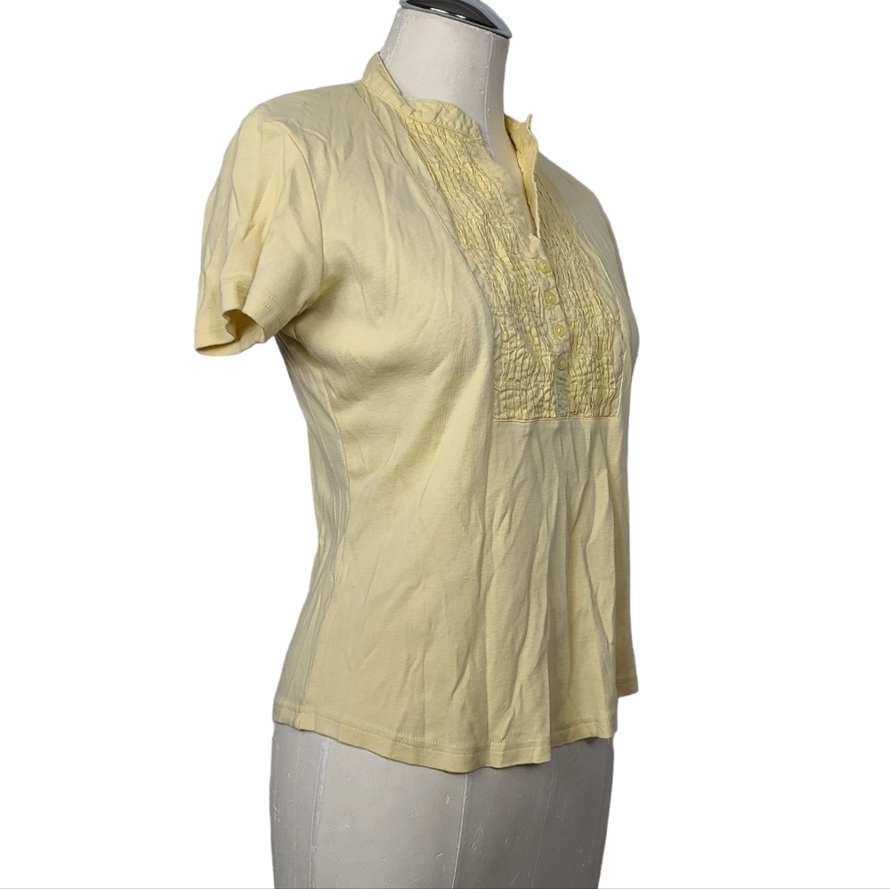 Talbots Light Yellow Pleated Half Button Down Cot… - image 3